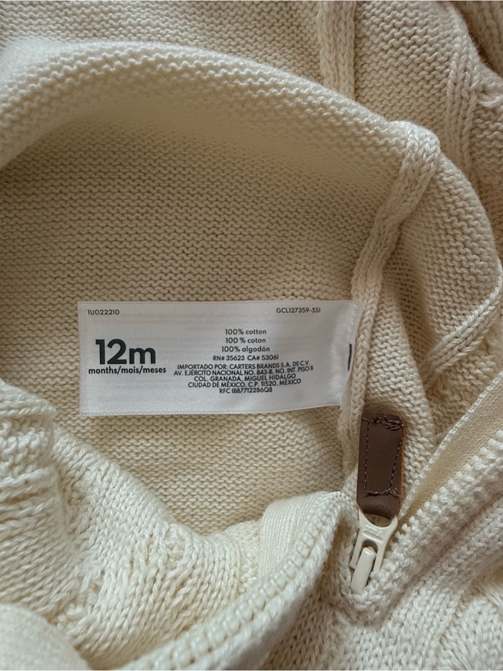 Carter’s Hooded Cable Knit One-Piece in Cream - Picture 4 of 4